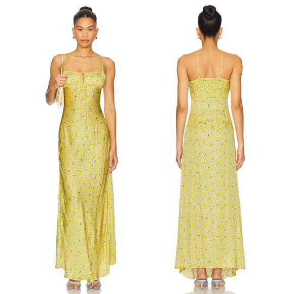 NEW Leslie Amon Slip Maxi Dress in Yellow Lemon Print XL - Picture 1 of 3